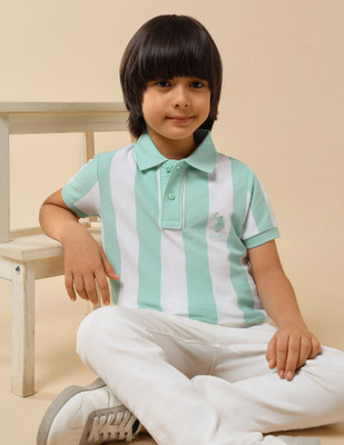 U.S. POLO ASSN. Boys Colorblock Pure Cotton Regular T Shirt(Green, Pack of 1)