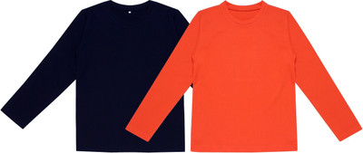 UNFLD Boys Solid Pure Cotton Regular T Shirt(Multicolor, Pack of 2)