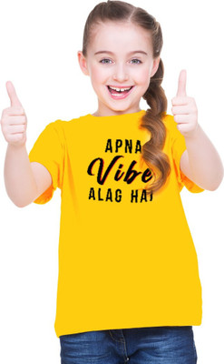 MH FASHION TRENDS Girls Typography Polyester Oversized T Shirt(Yellow, Pack of 1)