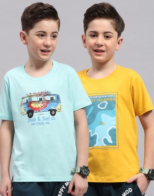 MONTE CARLO Boys Printed Pure Cotton T Shirt(Yellow, Pack of 2)