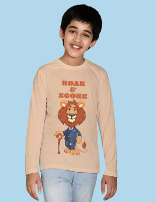 Nusyl Boys Printed Cotton Blend Regular T Shirt(Beige, Pack of 1)