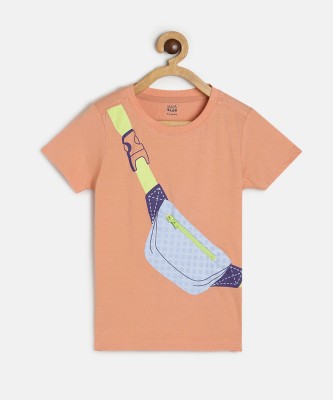 MINI KLUB Boys Graphic Print Organic Cotton T Shirt(Pink, Pack of 1)