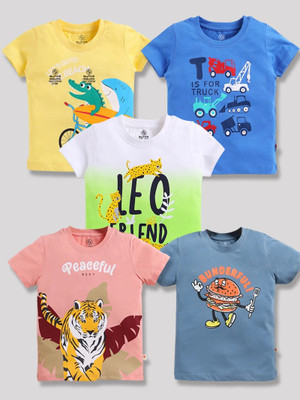 SUPERSQUAD Boys Graphic Print Pure Cotton Regular T Shirt(Multicolor, Pack of 5)