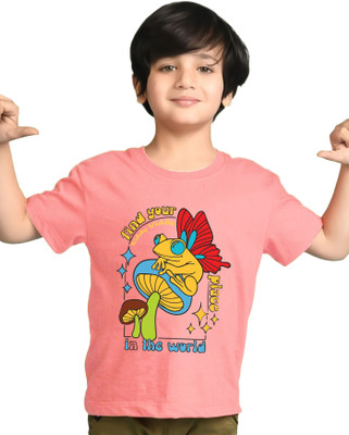 ENITOR Boys Printed Cotton Blend Regular T Shirt(Pink, Pack of 1)