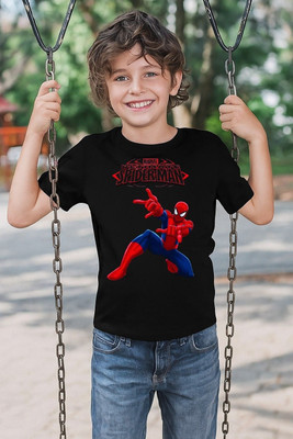 Attirea Boys & Girls Graphic Print Pure Cotton Regular T Shirt(Black, Pack of 1)
