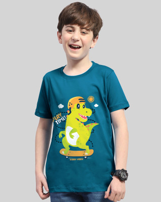 Kiddy Viddy Boys Printed Cotton Blend Regular T Shirt(Dark Blue, Pack of 1)