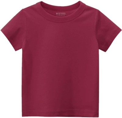 BESTEESCLOTHING Boys & Girls Solid Pure Cotton T Shirt(Maroon, Pack of 1)