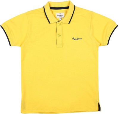 Pepe Jeans Boys Solid Cotton Blend T Shirt(Yellow, Pack of 1)