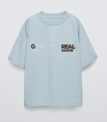 PROVOGUE Boys Printed Cotton Blend Oversized T Shirt(Light Blue, Pack of 1)