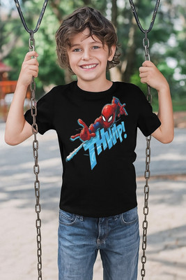 Moldify Boys & Girls Graphic Print Pure Cotton Regular T Shirt(Black, Pack of 1)