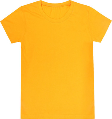 3SIX5 Boys Solid Pure Cotton Regular T Shirt(Yellow, Pack of 1)