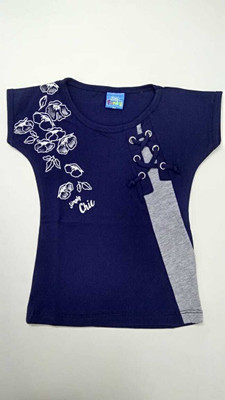 Little Funky Baby Girls Printed Pure Cotton Regular T Shirt(Blue, Pack of 1)