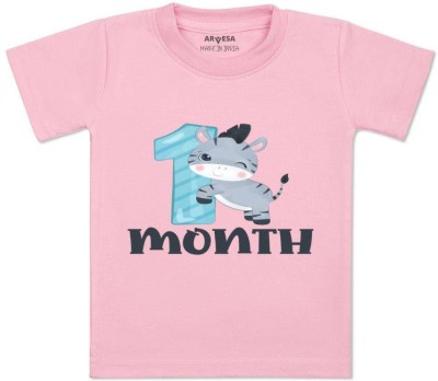 ARVESA Baby Boys & Baby Girls Printed Cotton Blend Regular T Shirt(Pink, Pack of 1)