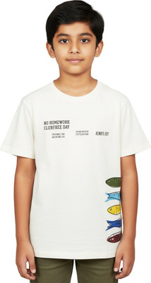 t-hustler Boys Printed Pure Cotton Regular T Shirt(White, Pack of 1)
