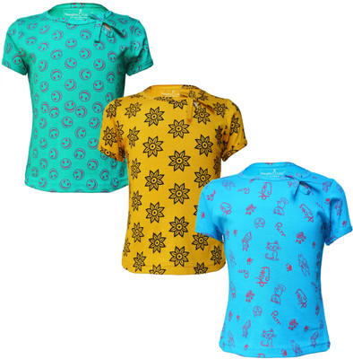 Eazy Trends Girls Printed Pure Cotton Regular T Shirt(Multicolor, Pack of 3)