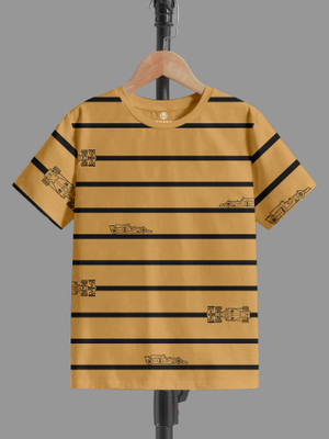 Codez Boys Printed Pure Cotton Regular T Shirt(Beige, Pack of 1)