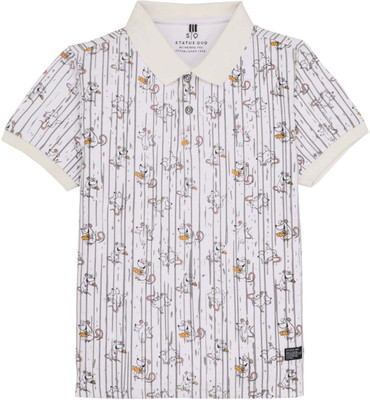 Status Quo Boys Printed Elastane, Cotton Blend Regular T Shirt(White, Pack of 1)
