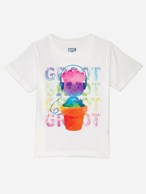 YK Marvel Boys Graphic Print Pure Cotton Regular T Shirt(White, Pack of 1)