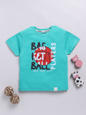 Happy Faces Baby Boys Printed Pure Cotton Regular T Shirt(Green, Pack of 1)