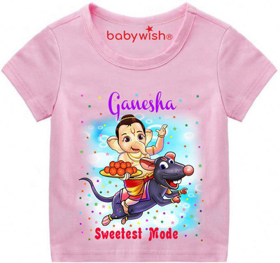 Babywish Boys Printed Cotton Blend Regular T Shirt(Pink, Pack of 1)