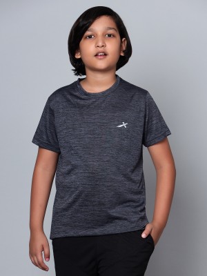VECTOR X Boys Solid Polyester T Shirt(Black, Pack of 1)