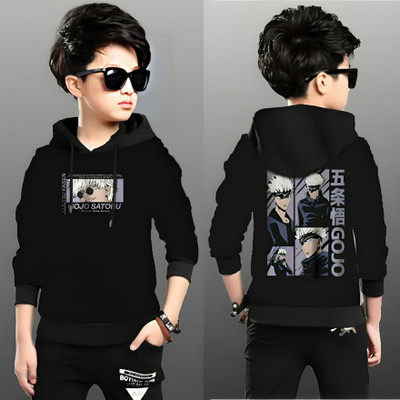 KIDSWING Boys & Girls Printed Cotton Blend Regular T Shirt(Black, Pack of 1)