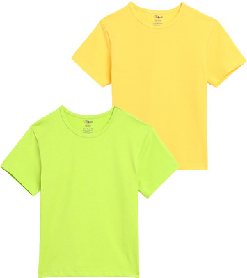 TOTCO Boys & Girls Solid Pure Cotton Regular T Shirt(Multicolor, Pack of 2)