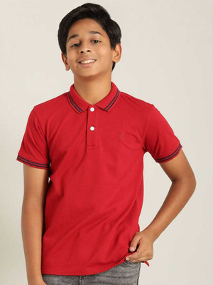 INDIAN TERRAIN Boys Solid Cotton Blend Regular T Shirt(Red, Pack of 1)