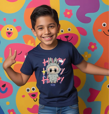 Kidloo Boys Graphic Print Cotton Blend Regular T Shirt(Dark Blue, Pack of 1)