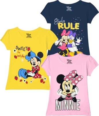 DISNEY BY MISS & CHIEF Girls Printed Cotton Blend T Shirt(Multicolor, Pack of 3)