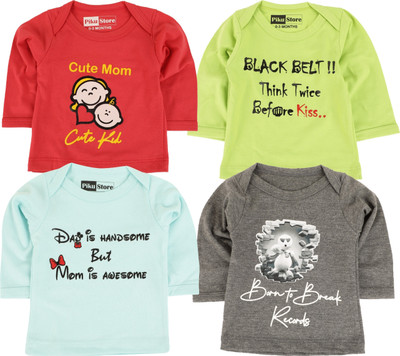 Piku Store Baby Boys & Baby Girls Printed Cotton Blend Regular T Shirt(Multicolor, Pack of 4)
