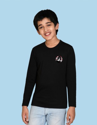 Nusyl Boys Solid Cotton Blend Regular T Shirt(Black, Pack of 1)