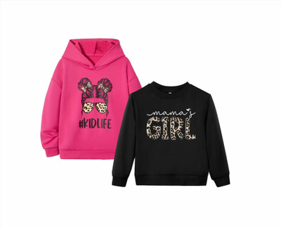 KEESOR Girls Printed Cotton Blend Regular T Shirt(Multicolor, Pack of 2)