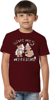 Texman Boys Graphic Print Pure Cotton Regular T Shirt(Maroon, Pack of 1)