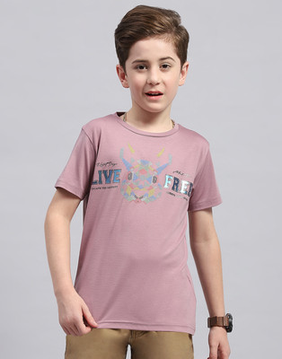 MONTE CARLO Boys Printed Cotton Blend Regular T Shirt(Pink, Pack of 1)