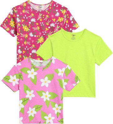 TOTCO Boys & Girls Printed Pure Cotton Regular T Shirt(Multicolor, Pack of 3)
