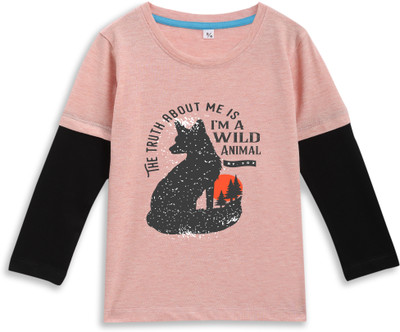 Kids Craft Boys & Girls Self Design Pure Cotton Regular T Shirt(Pink, Pack of 1)