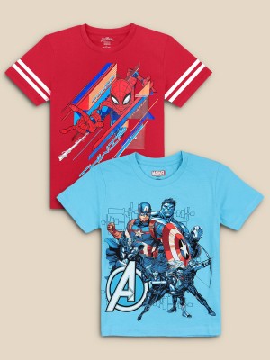 Marvel Comics By Kidsville Boys Graphic Print Pure Cotton T Shirt(Multicolor, Pack of 2)