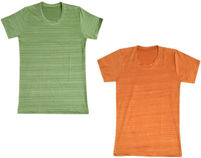 KAVYA Boys Striped Polyester Regular T Shirt(Multicolor, Pack of 2)