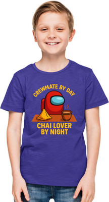 Printabulous Boys & Girls Printed Pure Cotton Regular T Shirt(Blue, Pack of 1)