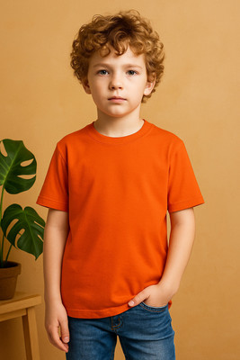 FBAR Boys Solid Pure Cotton Regular T Shirt(Orange, Pack of 1)