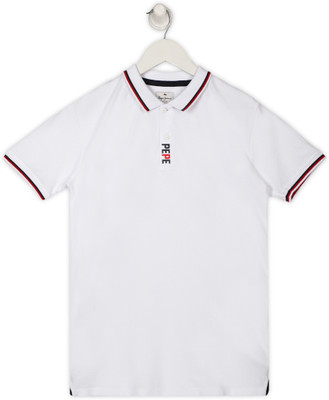Pepe Jeans Boys Solid Pure Cotton Regular T Shirt(White, Pack of 1)