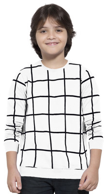 MANIAC Boys Checkered Pure Cotton Slim T Shirt(White, Pack of 1)