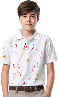 Kiddy Viddy Boys Printed Cotton Blend Regular T Shirt(White, Orange, Pack of 1)