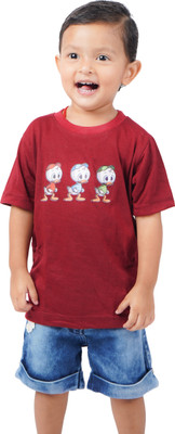 Yellowtoons Girls Printed Cotton Blend Regular T Shirt(Red, Pack of 1)