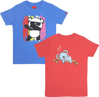 Chilins Boys & Girls Graphic Print Pure Cotton Regular T Shirt(Multicolor, Pack of 2)