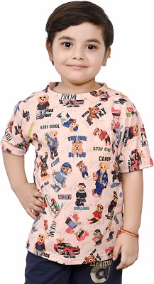 Pavika Boys Printed Cotton Blend T Shirt(Multicolor, Pack of 1)