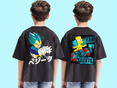 toystshirt Boys Printed Pure Cotton Oversized T Shirt(Black, Pack of 2)