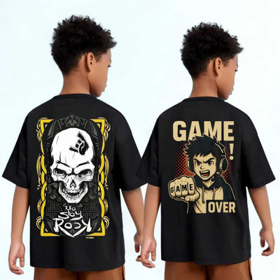 Show In Style Boys Printed Pure Cotton Oversized T Shirt(Black, Pack of 2)