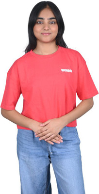 stylestorm Girls Solid Cotton Blend Regular T Shirt(Red, Pack of 1)